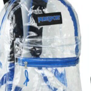 Clear Backpack Blue 17" w/ Front Zipper Pocket